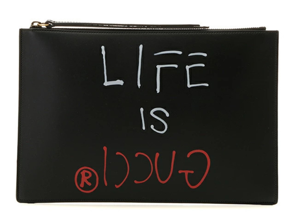 Gucci Clutch Bag Shoulder Ghost Black Calfskin HU